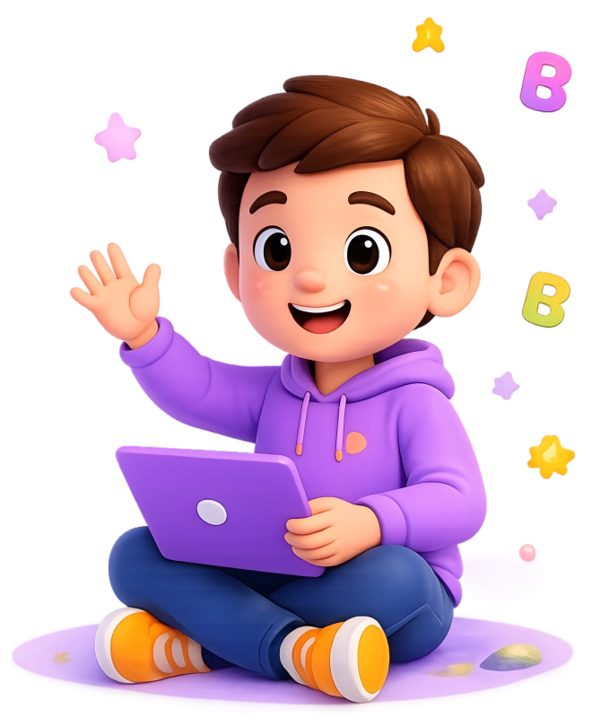 Boy sitting with a laptop learning with kidlearningacademy